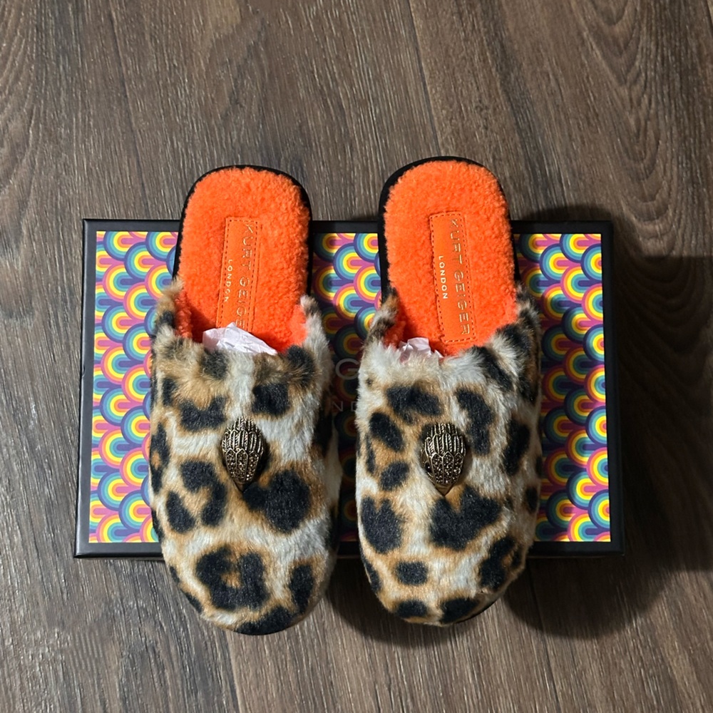 Kurt Geiger Kensington Cheetah Print Faux Fur Slippers
